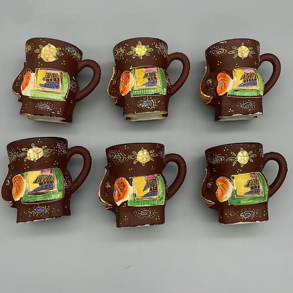 1920s Japanese Satsuma 6 Elephant Tea Cups Hand Painted Porcelain Figurine - Picture 12 of 15